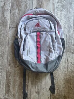adidas Heather Gray Backpack with Pink Trim